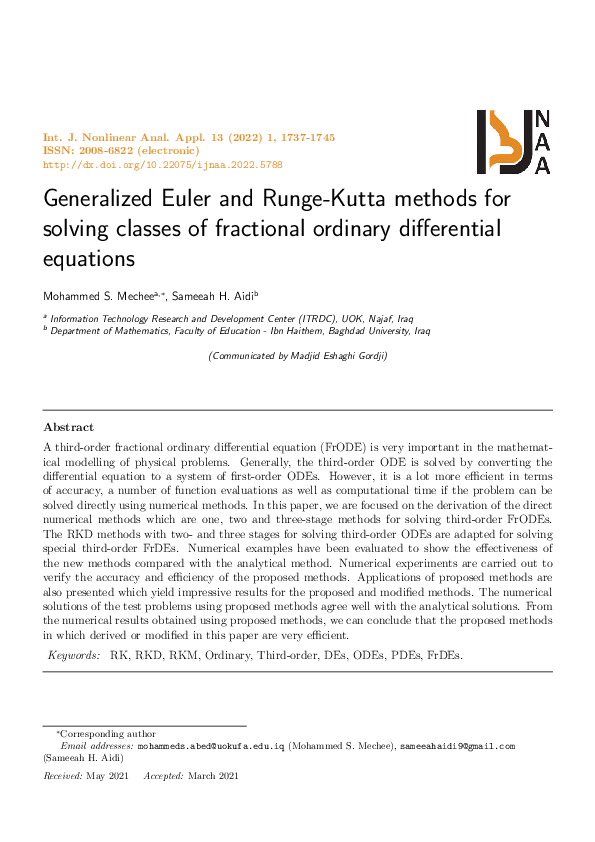 (PDF) Generalized Euler and Runge-Kutta methods for solving classes of ...
