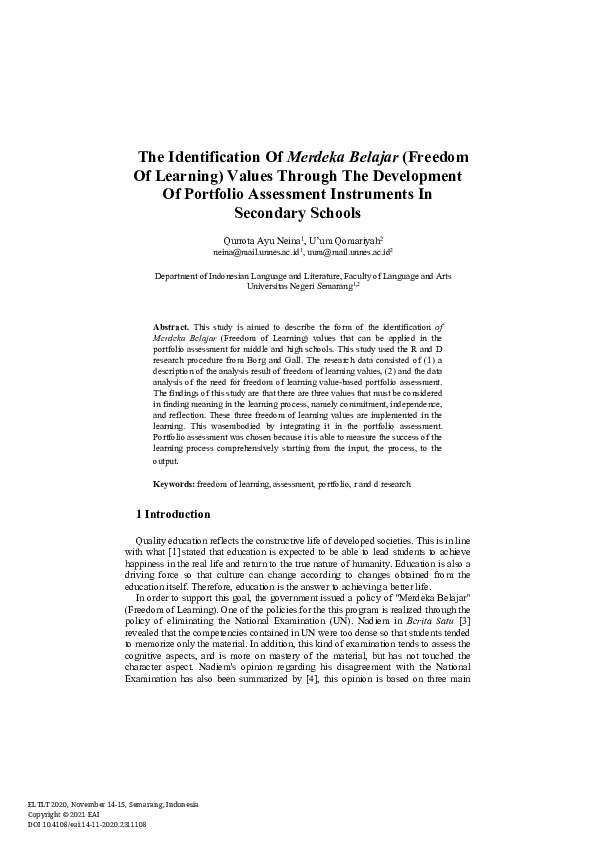(PDF) The Identification Of Merdeka Belajar (Freedom Of Learning ...