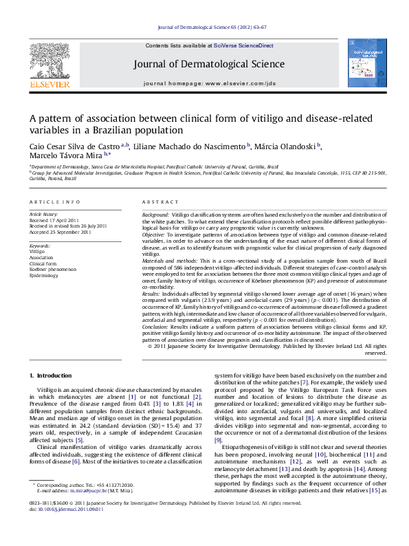 (PDF) A pattern of association between clinical form of vitiligo and ...