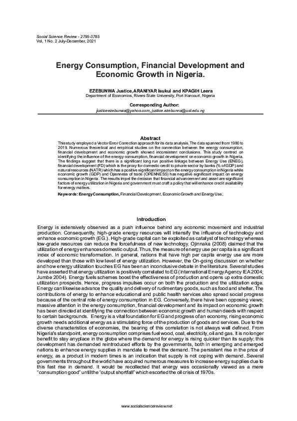 (PDF) Energy Consumption, Financial Development and Economic Growth in ...