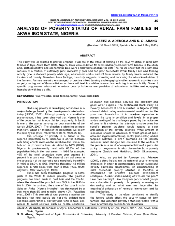 (PDF) Analysis of poverty status of rural farm families in Akwa Ibom ...