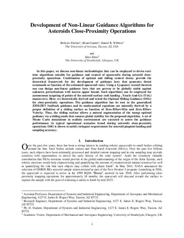 (PDF) Development of Non-Linear Guidance Algorithms for Asteroids Close ...