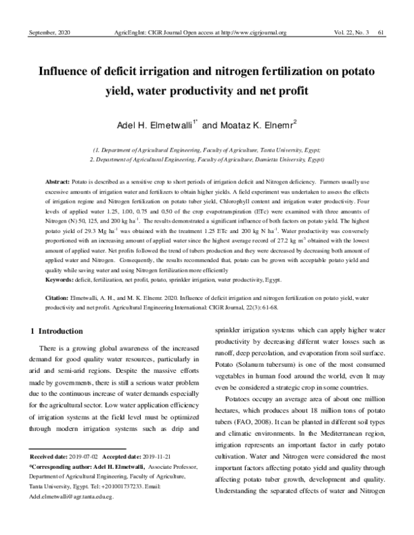 (PDF) Influence of Deficit Irrigation and Nitrogen Fertilization on ...
