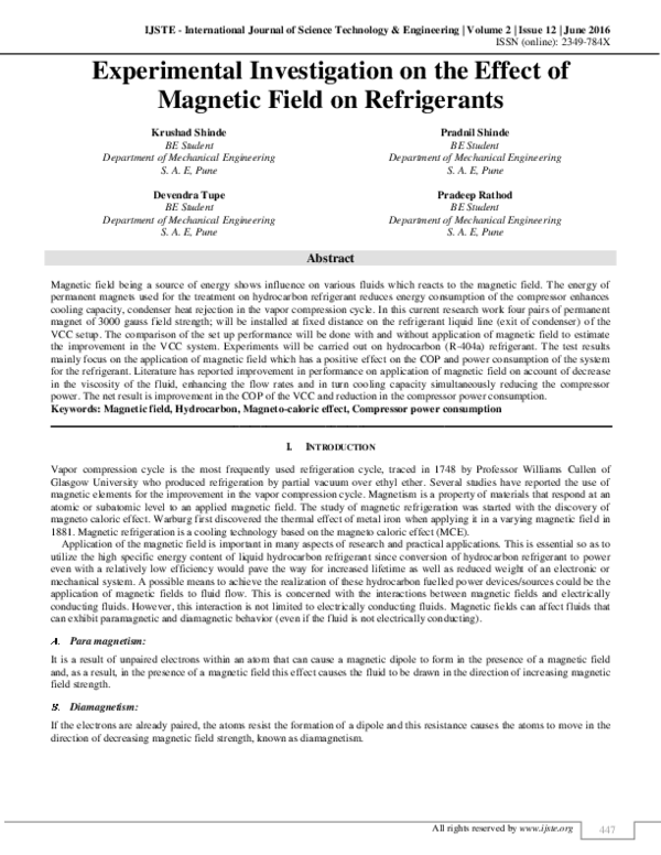 (PDF) Experimental investigation on the effect of magnetic field on ...