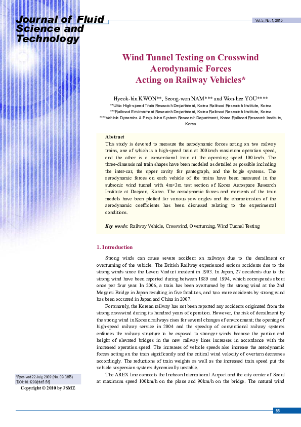 (PDF) Wind Tunnel Testing on Crosswind Aerodynamic Forces Acting on ...