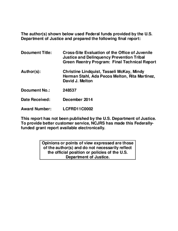 (PDF) Cross-site evaluation of the Office of Juvenile Justice and ...