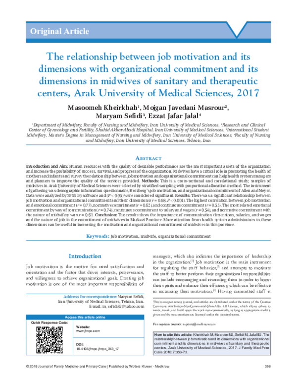 (PDF) The relationship between job motivation and its dimensions with ...