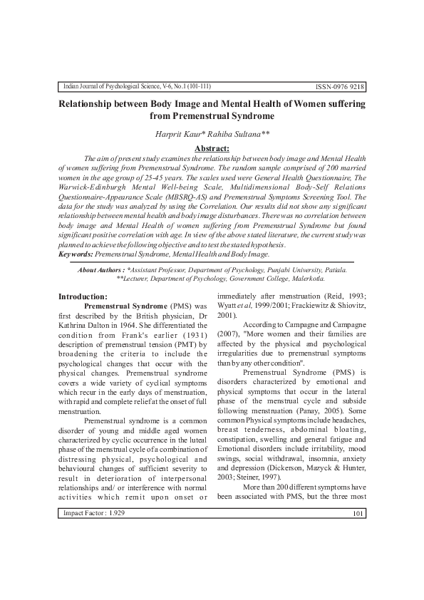 (PDF) Relationship between Body Image and Mental Health of Women ...