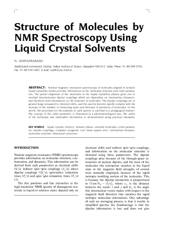 (PDF) Structure of molecules by NMR spectroscopy using liquid crystal ...