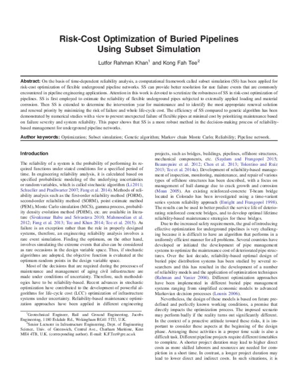 (PDF) Risk-Cost Optimization of Buried Pipelines Using Subset Simulation