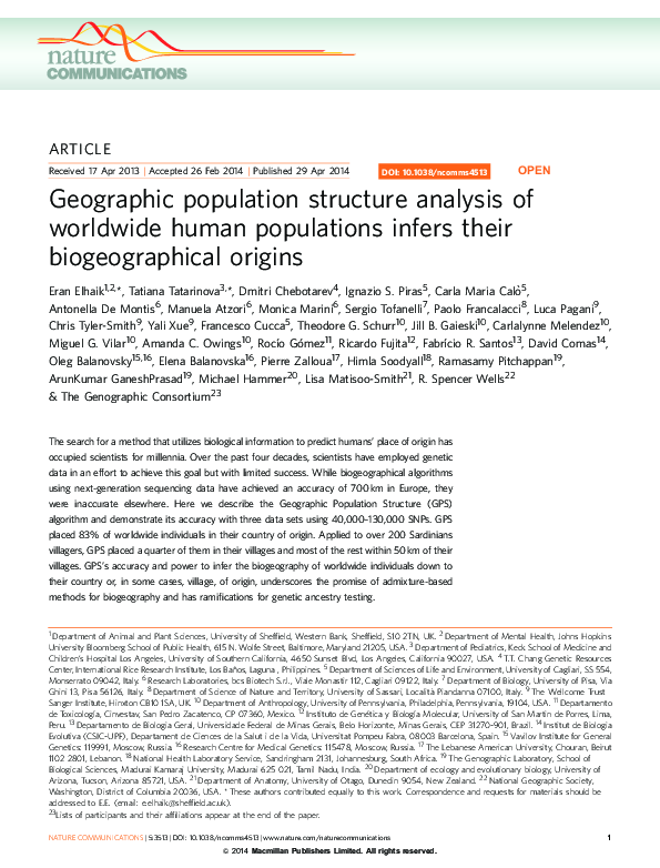 (PDF) Geographic population structure analysis of worldwide human ...