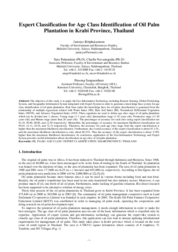 (PDF) Expert Classification for Age Class Identification of Oil Palm Plantation in Krabi