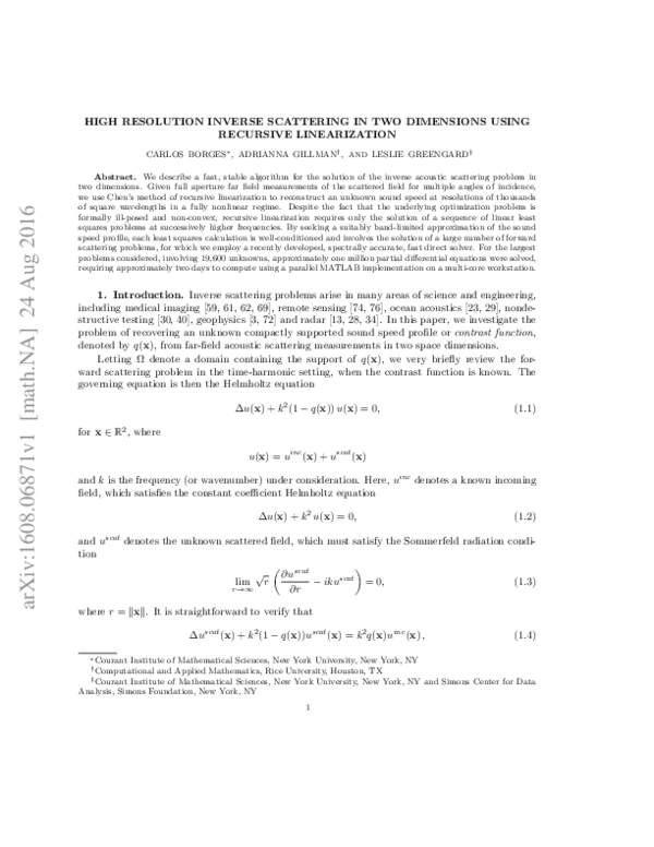 (PDF) High Resolution Inverse Scattering in Two Dimensions Using ...