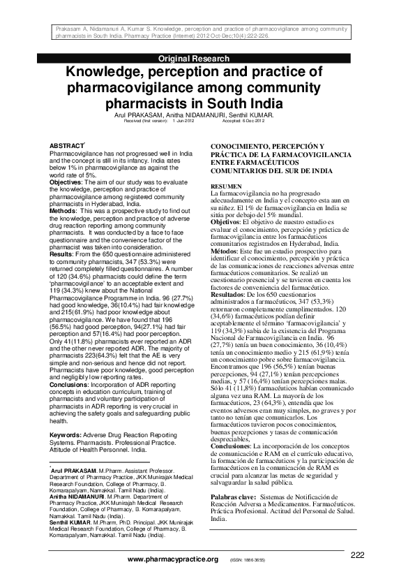 (PDF) Knowledge, perception and practice of pharmacovigilance among ...