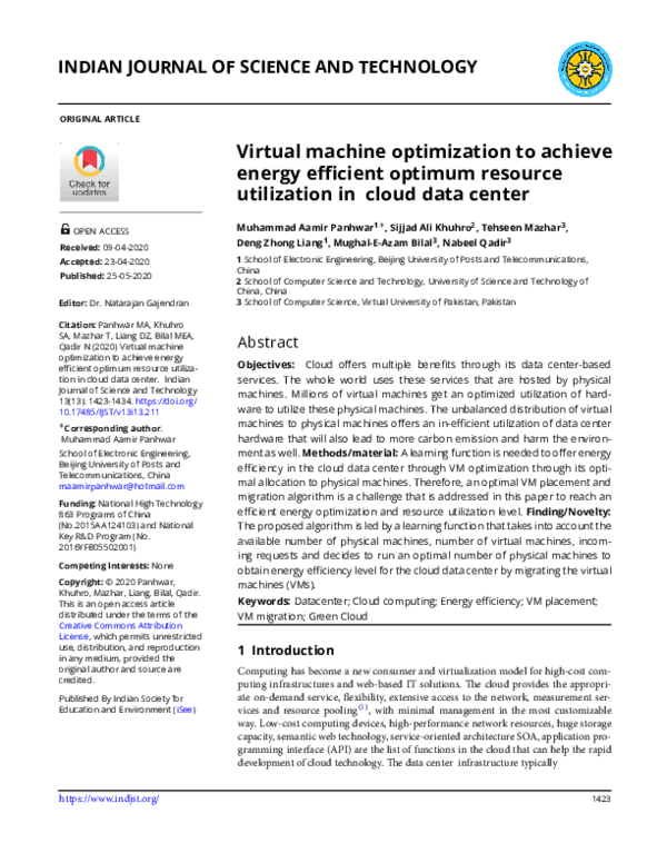 (PDF) Virtual machine optimization to achieve energy efficient optimum ...