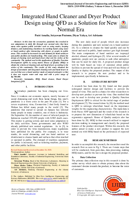 (PDF) Integrated Hand Cleaner and Dryer Product Design using QFD as a ...