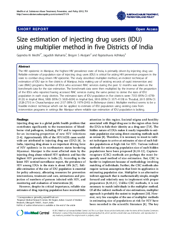 (PDF) Size estimation of injecting drug users (IDU) using multiplier ...