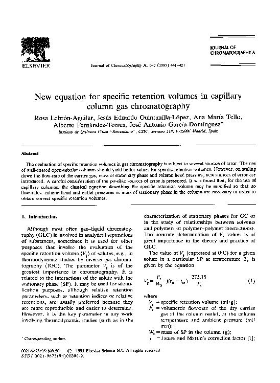 (PDF) New equation for specific retention volumes in capillary column