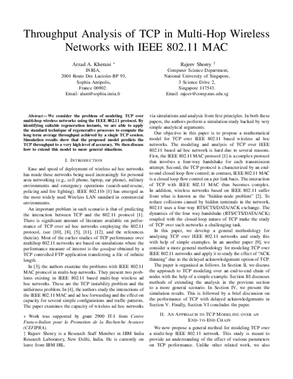 (PDF) Throughput analysis of TCP in multi-hop wireless networks with ...