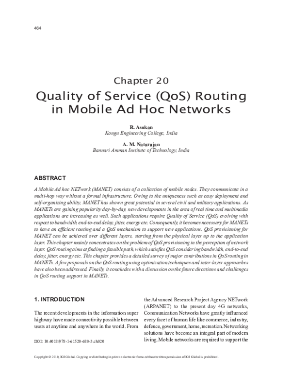 (PDF) Quality of Service (QoS) Routing in Mobile Ad Hoc Networks