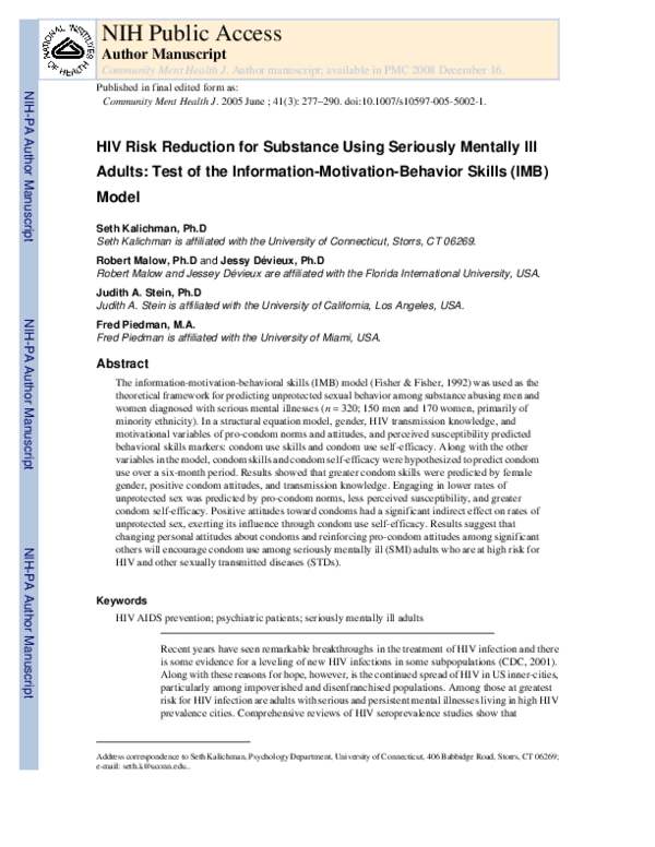 (PDF) HIV Risk Reduction for Substance Using Seriously Mentally Ill ...