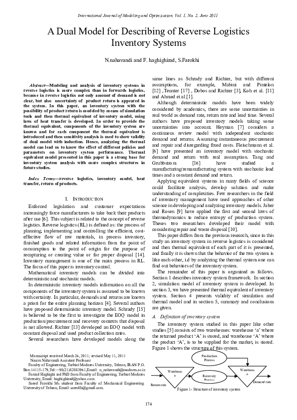 (PDF) A Dual Model for Describing of Reverse Logistics Inventory Systems