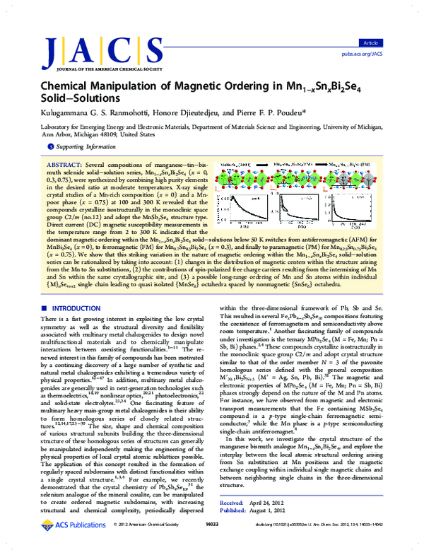 (PDF) Chemical Manipulation of Magnetic Ordering in Mn 1– x Sn x Bi 2 ...