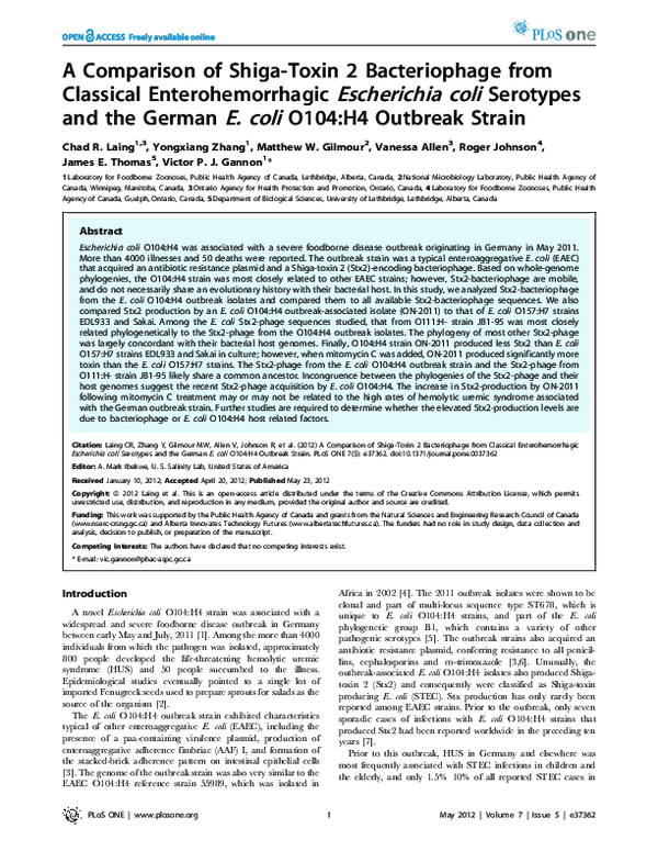 (PDF) A Comparison of Shiga-Toxin 2 Bacteriophage from Classical ...