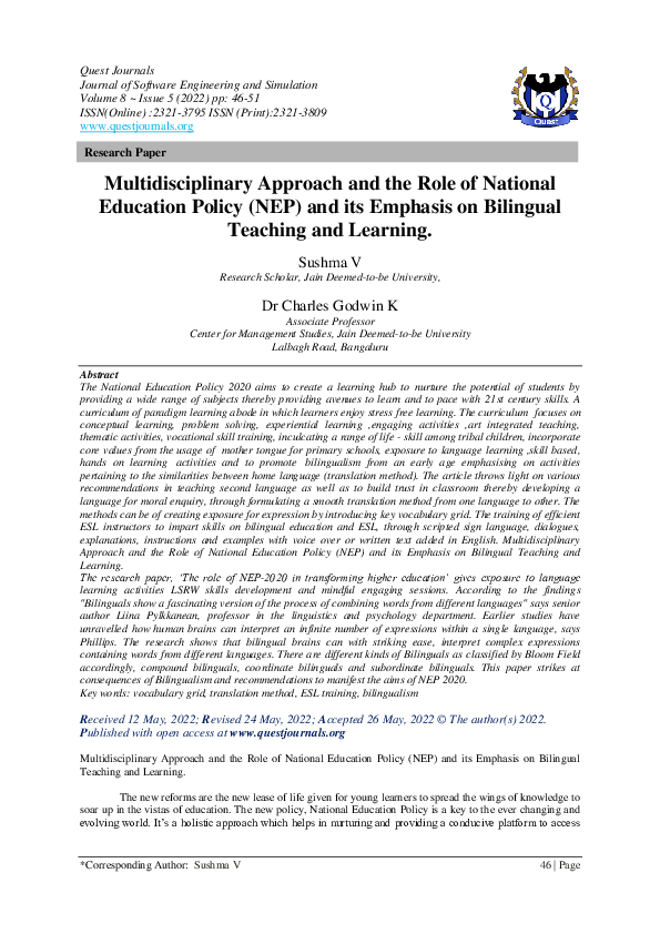 (PDF) Multidisciplinary Approach and the Role of National Education ...