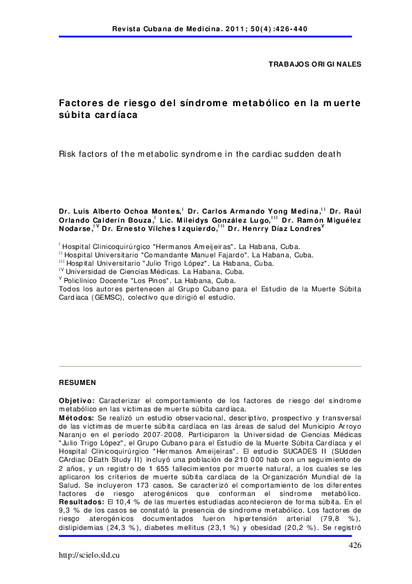 (PDF) Risk factors of the metabolic syndrome in the cardiac sudden death