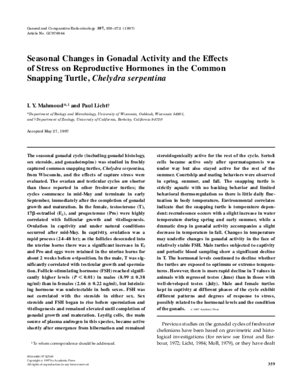 (PDF) Seasonal Changes in Gonadal Activity and the Effects of Stress on