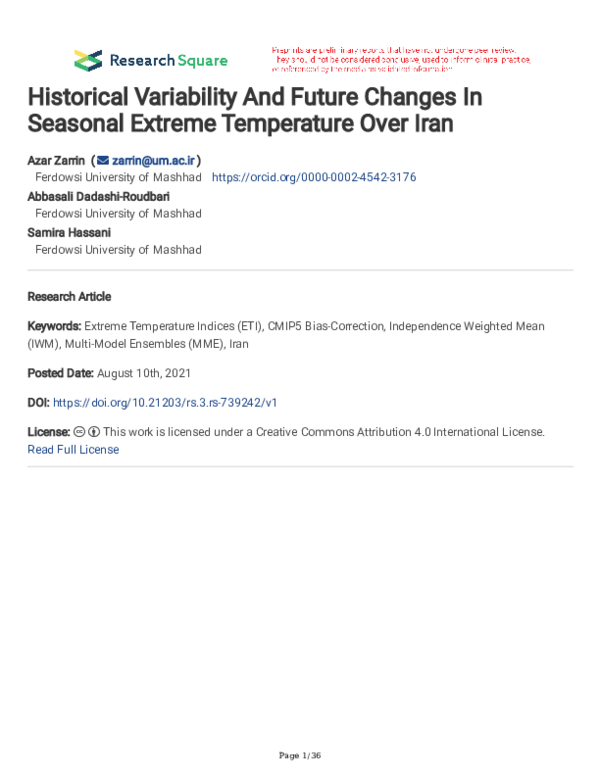 (PDF) Historical variability and future changes in seasonal extreme ...