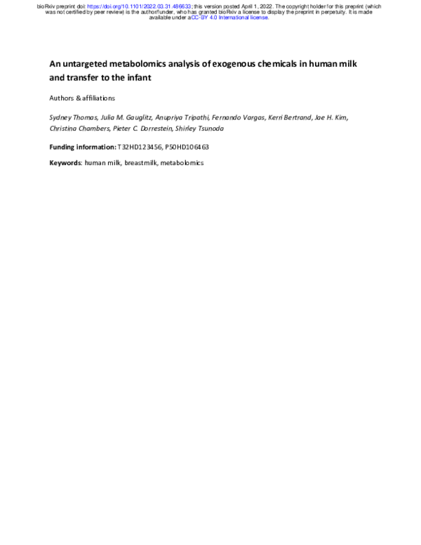 (PDF) An untargeted metabolomics analysis of exogenous chemicals in ...