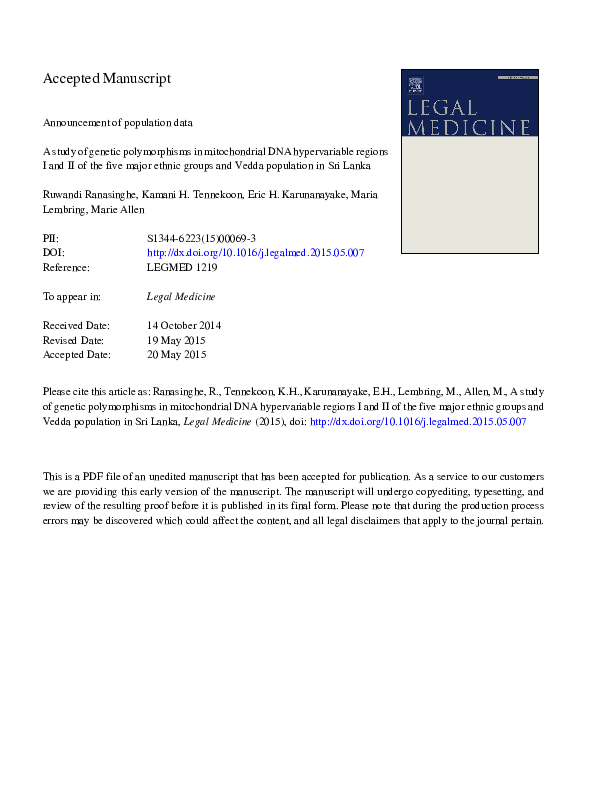 (PDF) A study of genetic polymorphisms in mitochondrial DNA ...
