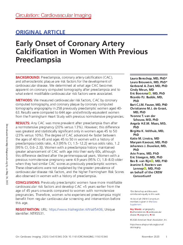 (PDF) Early Onset of Coronary Artery Calcification in Women With ...