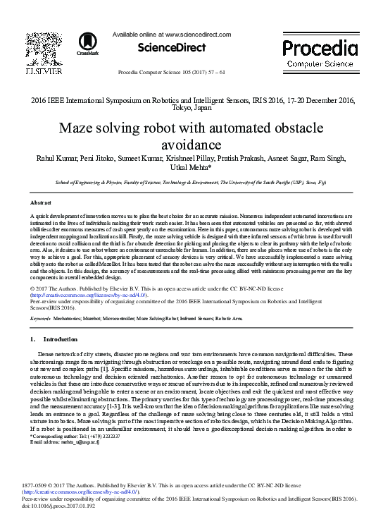 (PDF) Maze Solving Robot with Automated Obstacle Avoidance