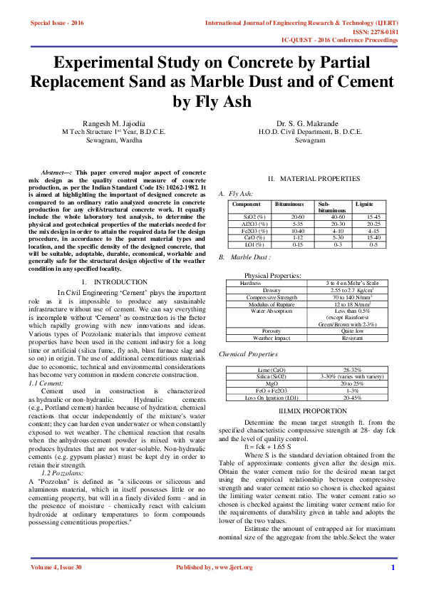 (PDF) Experimental Study on Concrete by Partial Replacement Sand as ...
