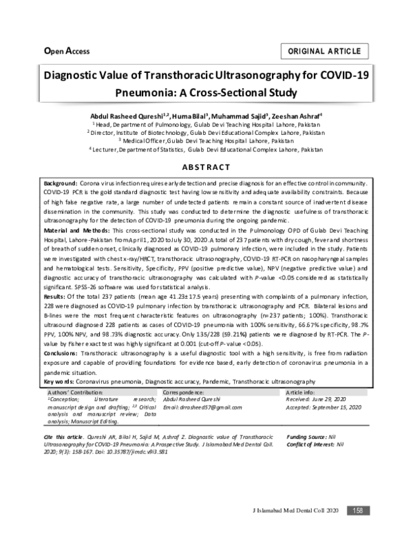 (PDF) Diagnostic value of Transthoracic Ultrasonography for COVID-19 ...