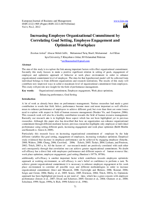 (PDF) Increasing Employee Organizational Commitment by Correlating Goal ...
