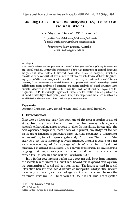 (PDF) Locating Critical Discourse Analysis (CDA) in discourse and ...