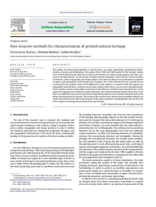 (PDF) Non-invasive methods for characterisation of printed cultural ...