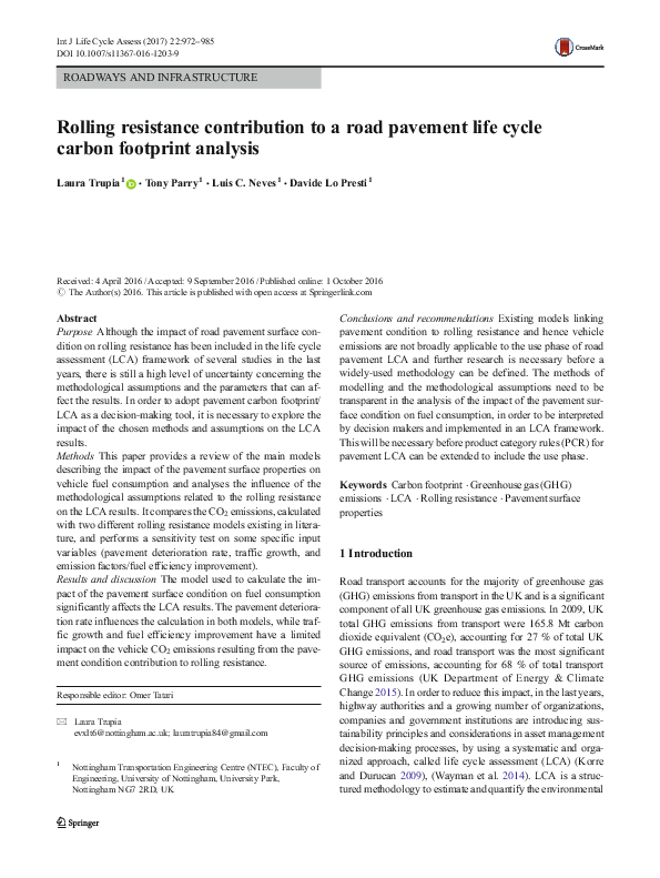 (PDF) Rolling resistance contribution to a road pavement life cycle ...