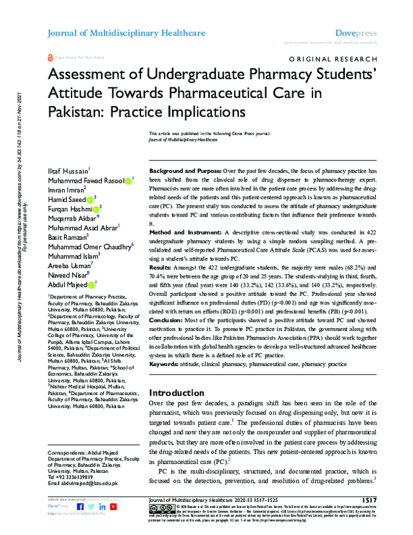 (PDF) Assessment of Undergraduate Pharmacy Students’ Attitude Towards ...
