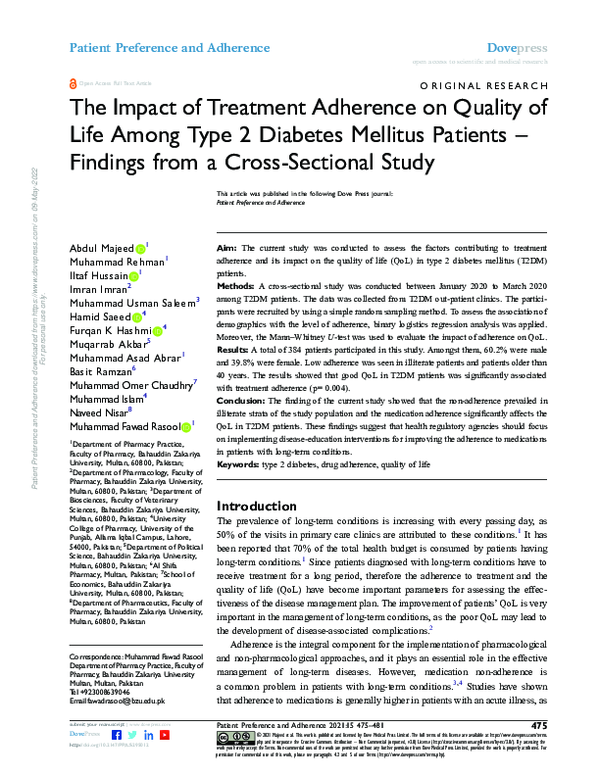 (PDF) The Impact of Treatment Adherence on Quality of Life Among Type 2 ...