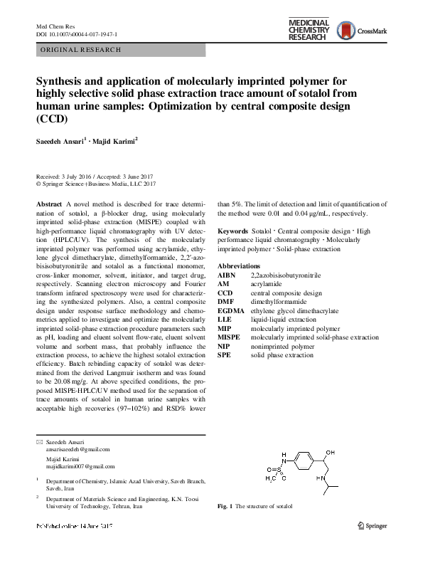 (PDF) Synthesis and application of molecularly imprinted polymer on ...