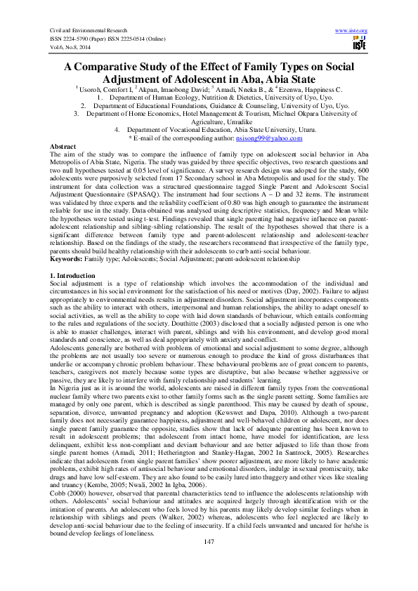 (PDF) A Comparative Study of the Effect of Family Types on Social ...