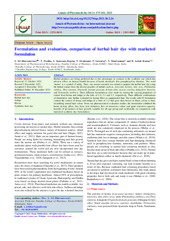 (PDF) Formulation and evaluation, comparison of herbal hair dye with ...