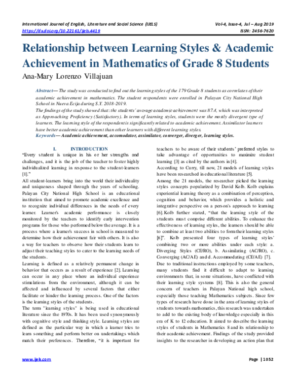 (PDF) Relationship between Learning Styles Academic Achievement in ...