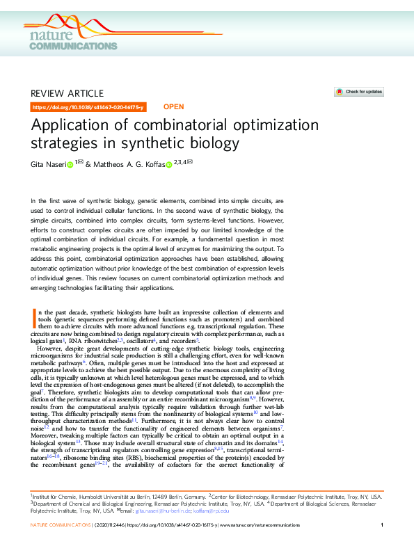 (PDF) Application of combinatorial optimization strategies in synthetic ...