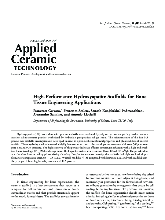 (PDF) High-Performance Hydroxyapatite Scaffolds for Bone Tissue ...